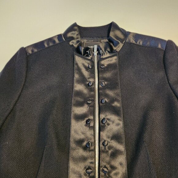 BCBGMAXAZRIA Black Peplum Jacket Satin Button Wool Military Goth Small NEW‎ NWT - Picture 3 of 10